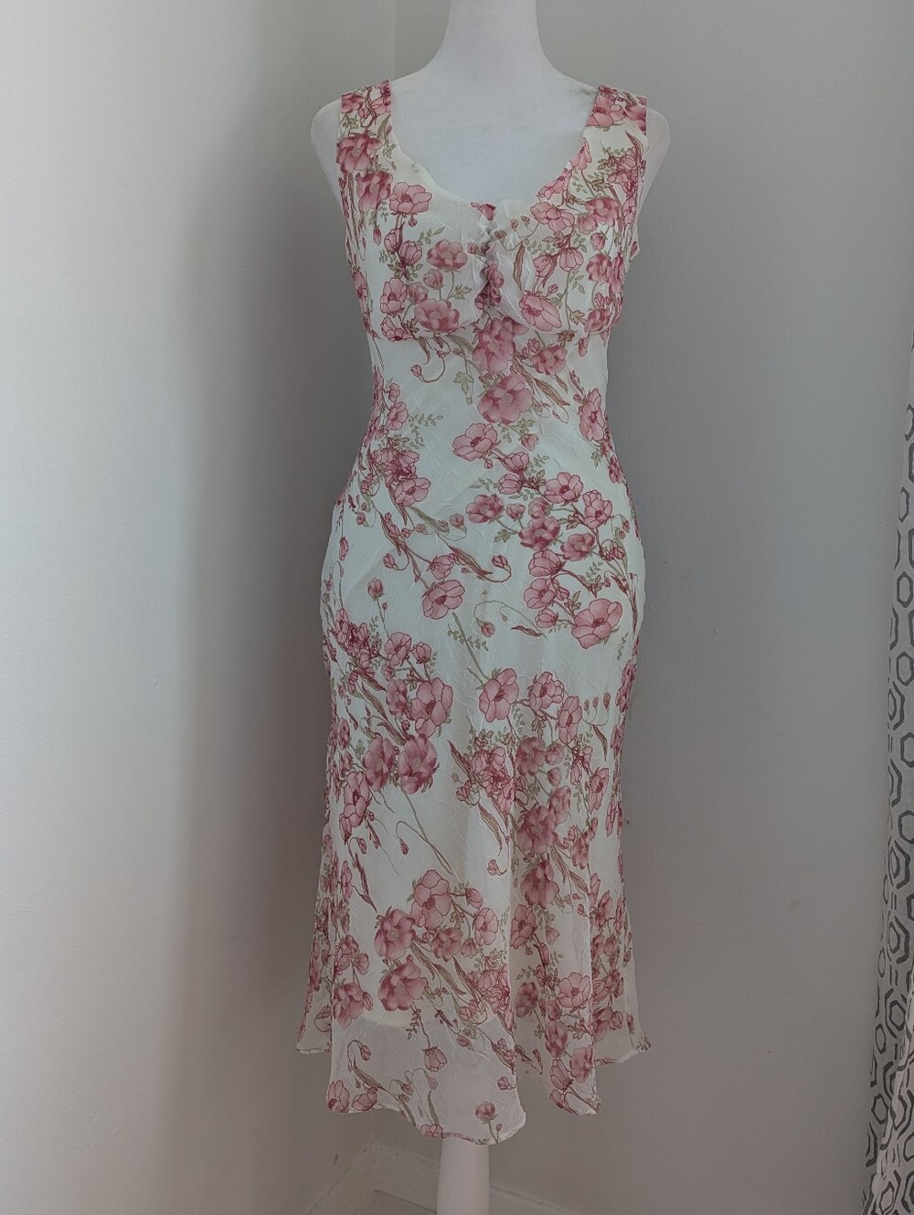 Y2K Breakin Loose Pink Floral Fairy Print Crinkle Mesh Midi Dress Size S